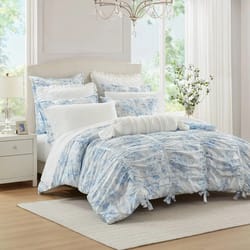 collection full/queen toile floral comforter blue, soft polyester, lightweight
