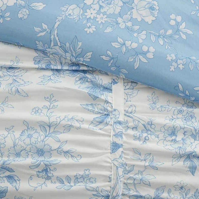 Collection FullQueen Toile Floral Comforter Blue Soft Polyester Lightweight 2