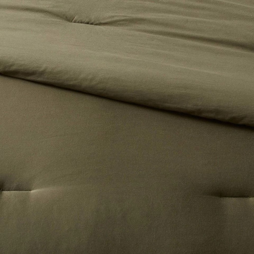 Dark Olive Green FullQueen Washed Cotton Sateen Comforter And Sham Set Soft Polyester Fill 2