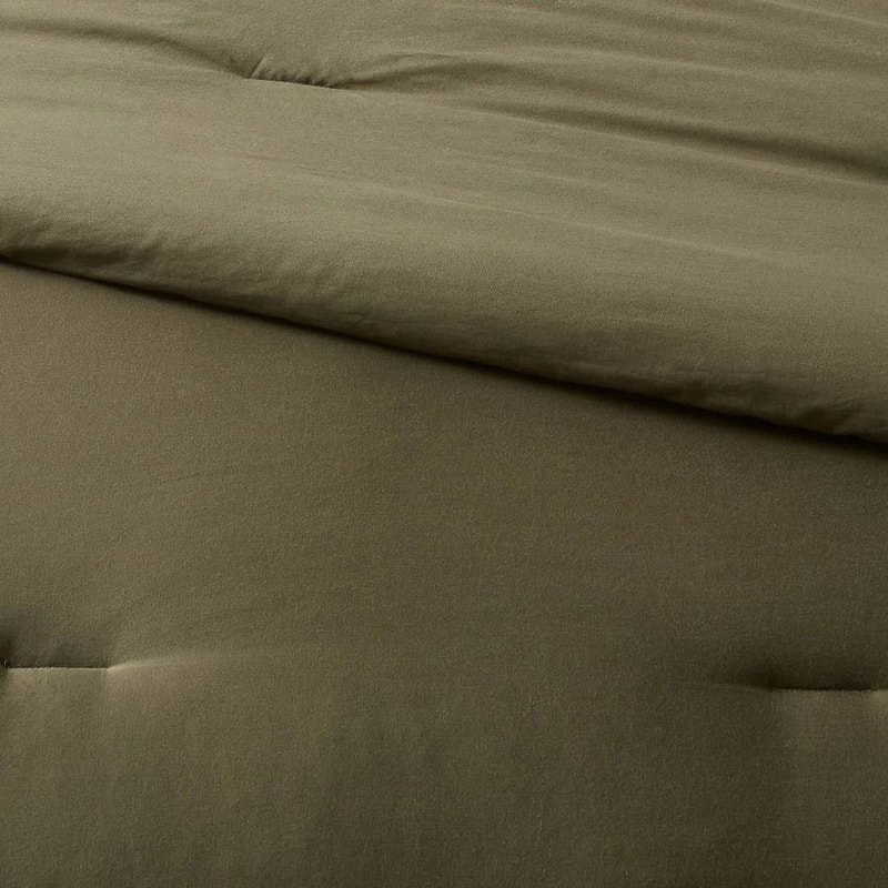Dark Olive Green FullQueen Washed Cotton Sateen Comforter And Sham Set Soft Polyester Fill 2