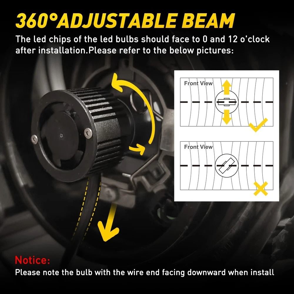 LED Headlight Kit H4 Ultra Bright HighLow Beam Bulb 360 Adjustable Waterproof Efficient Cooling 6