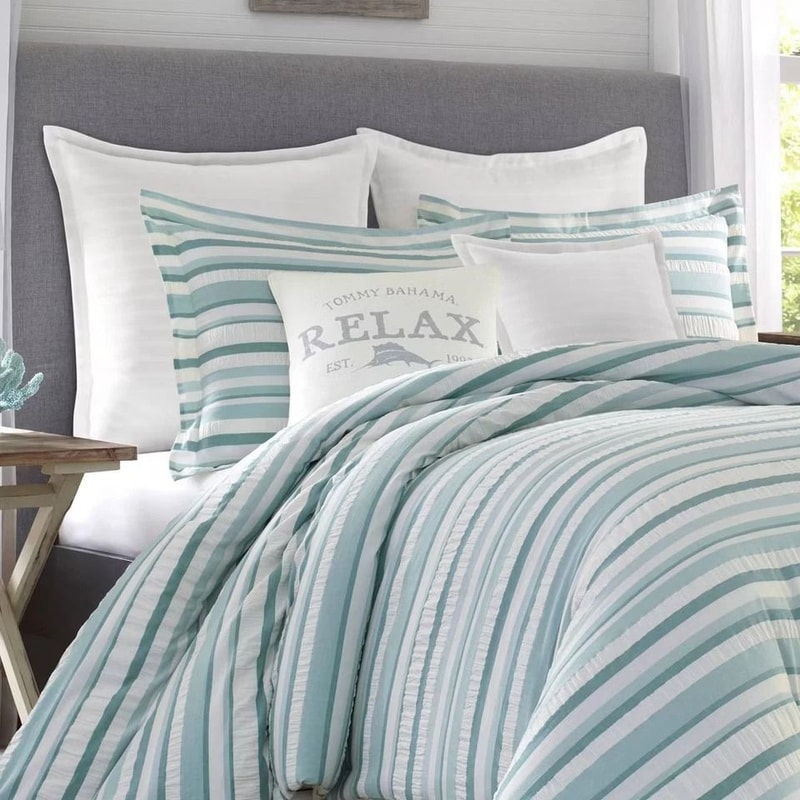 Clearwater Cay Tommy Bahama FullQueen Reversible Duvet Cover Sham Set Blue Cotton PetFriendly 4