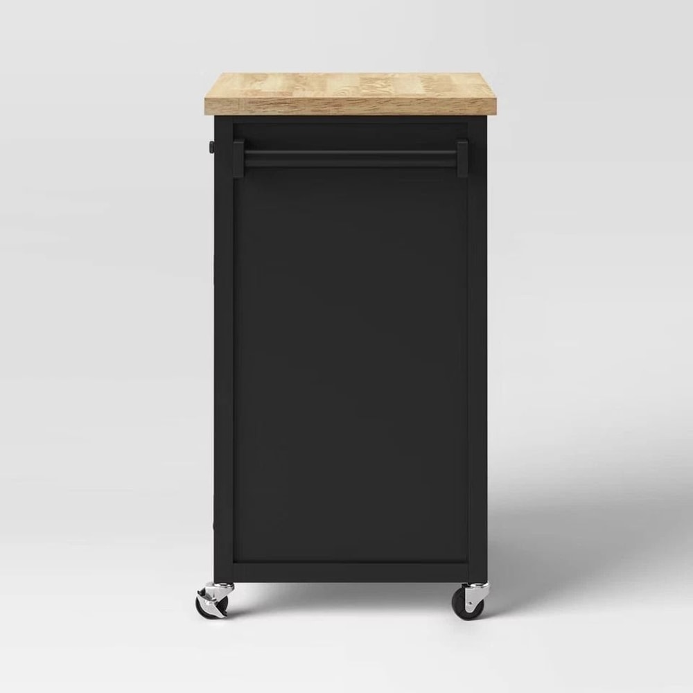 Threshold Windham Wood Top Kitchen Cart Black Shelves Drawer Casters Modern Kitchen Storage 5