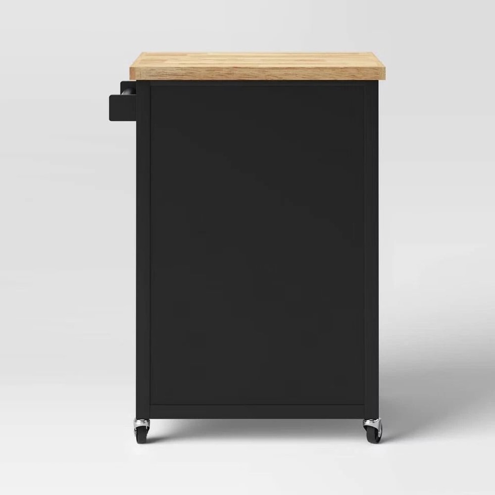 Threshold Windham Wood Top Kitchen Cart Black Shelves Drawer Casters Modern Kitchen Storage 6