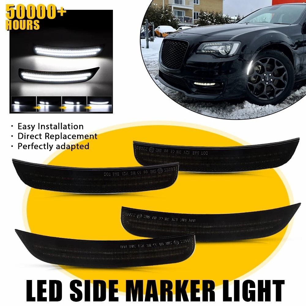 Smoked LED Side Marker Lights For Front Rear Fender Dynamic White Lighting Waterproof Lifespan 1