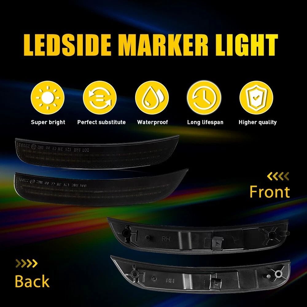 Smoked LED Side Marker Lights For Front Rear Fender Dynamic White Lighting Waterproof Lifespan 9