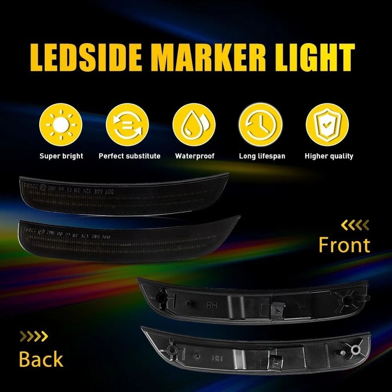 Smoked LED Side Marker Lights For Front Rear Fender Dynamic White Lighting Waterproof Lifespan 9