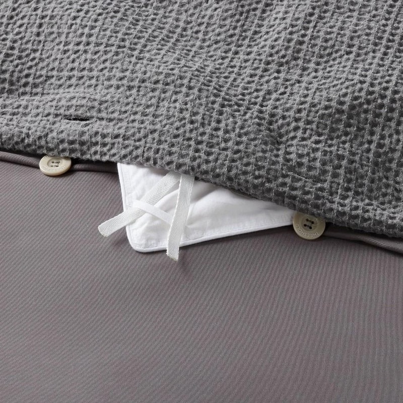 King Washed Waffle Weave Duvet Cover And Sham Set Dark Gray Midweight Cotton Cozy Bed Set For Ult 1