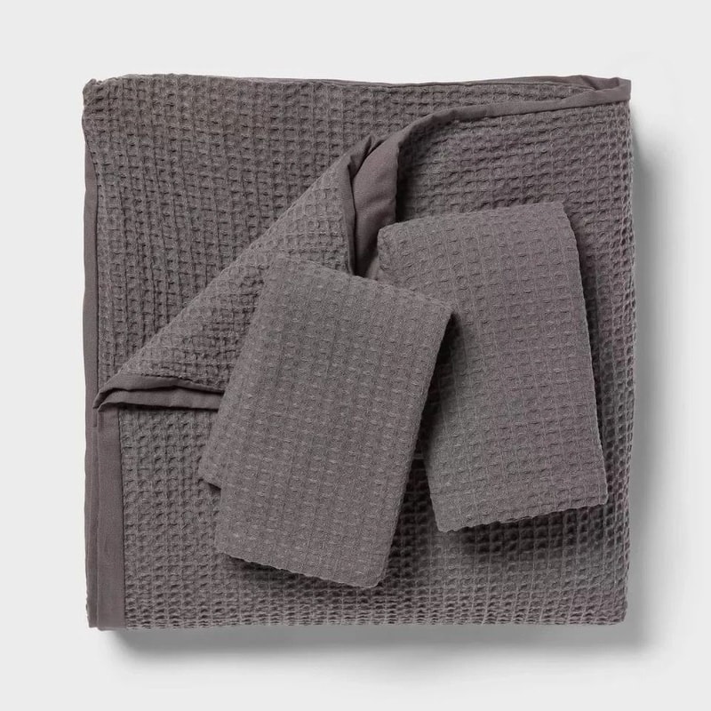 King Washed Waffle Weave Duvet Cover And Sham Set Dark Gray Midweight Cotton Cozy Bed Set For Ult 4