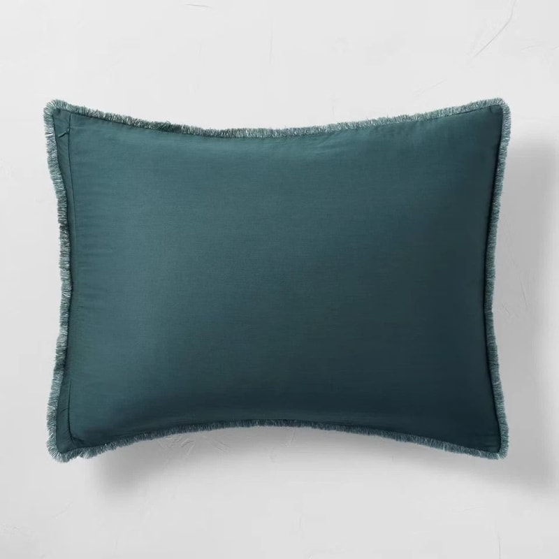 Dark Teal Blue FullQueen Heavyweight Linen Blend Comforter Sham SetCotton Sateen Backing 2