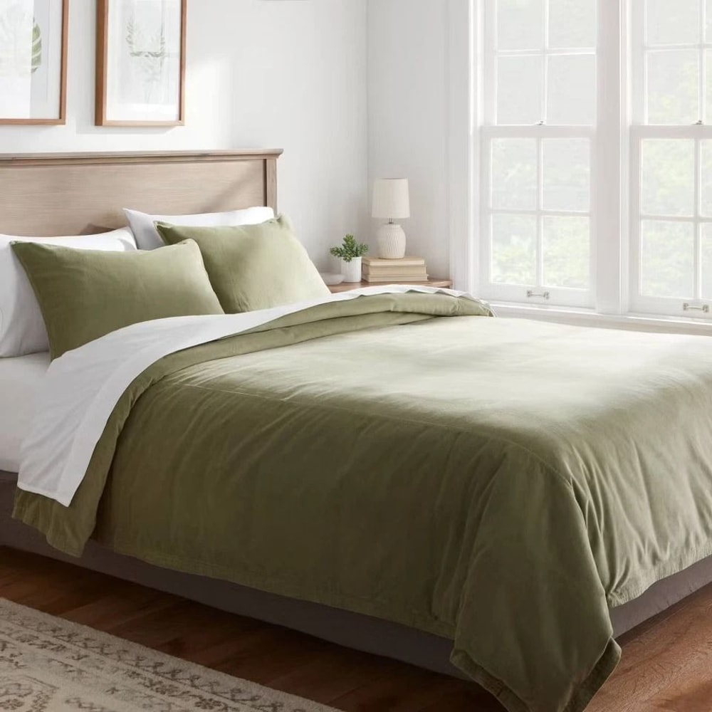 FullQueen Velvet Duvet Cover Sham Set Green Threshold Elegant Cotton Velvet Bedding Soft Comfort 5