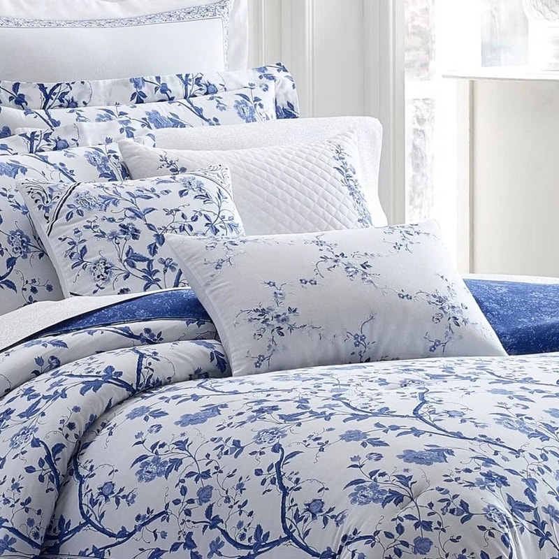FullQueen Charlotte Reversible Duvet Cover Set Blue Soft Machine Washable Elegant Floral Print 3