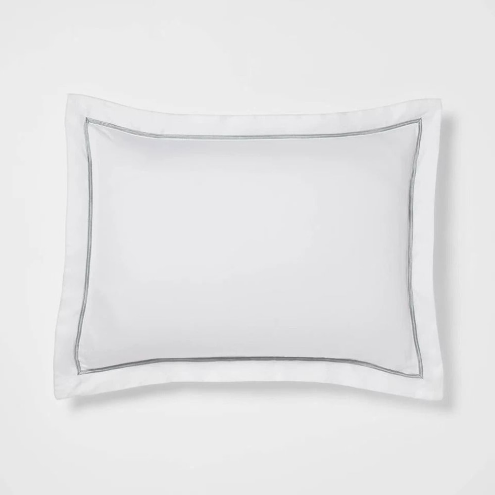 White Luxe Hotel Border Duvet Cover And Sham Set FullQueen 3pc Cotton Sateen Button Closure Embroid