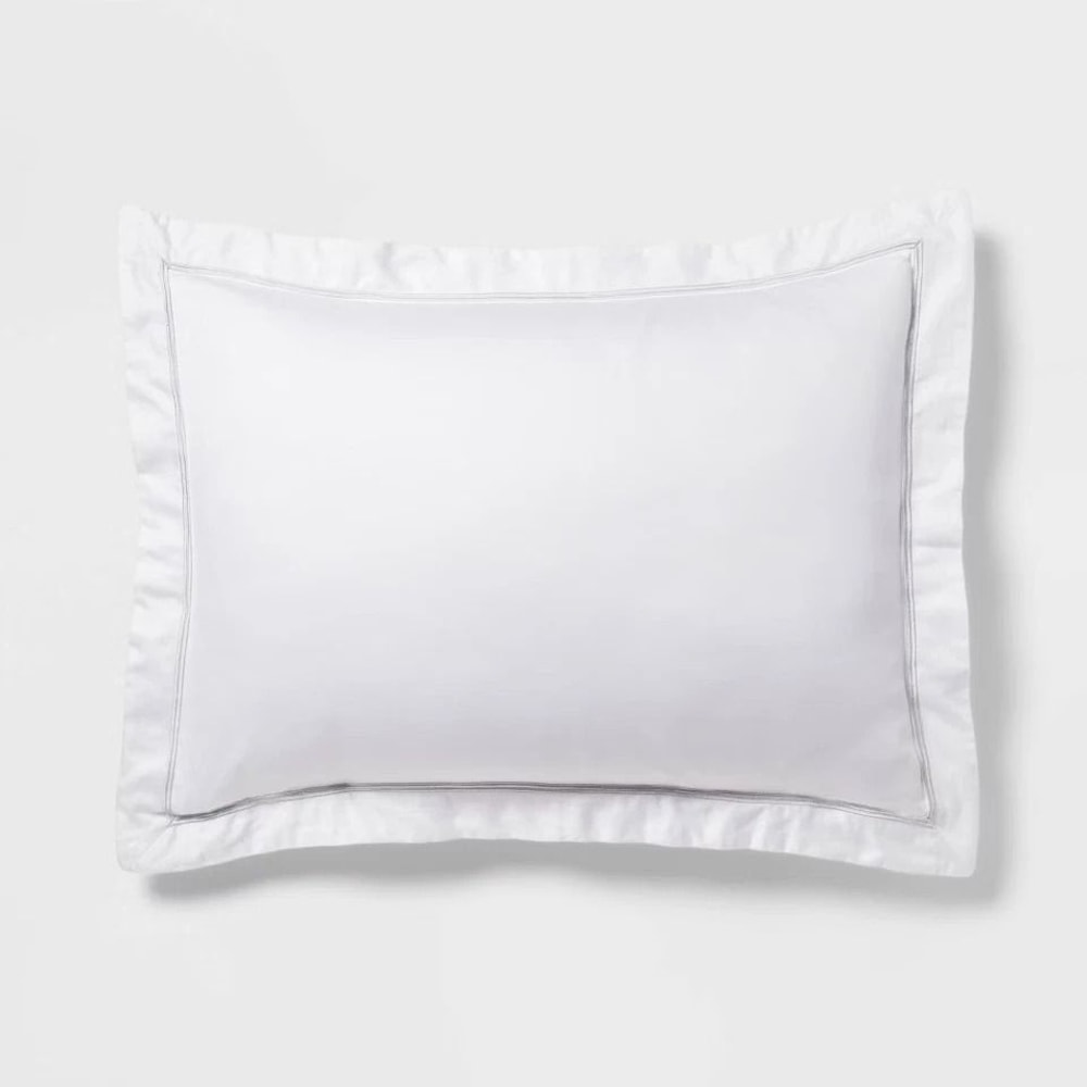 White Luxe Hotel Border Duvet Cover And Sham Set FullQueen 3pc Cotton Sateen Button Closure Embroid