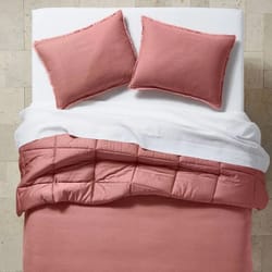 heavyweight linen comforter & sham set, rose casaluna, king/ca king, soft cotton sateen, machine-washable