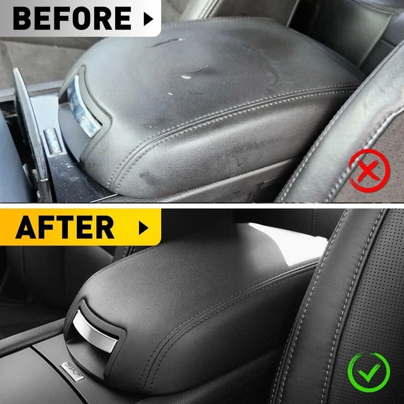 Stone Black Leather Center Console Lid Armrest Cover Microfiber Leather Waterproof Durable 2