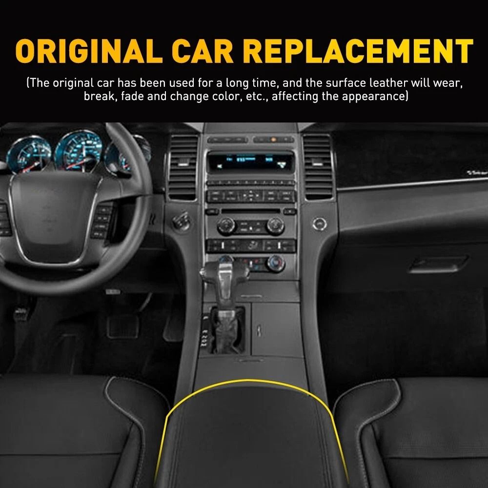 Stone Black Leather Center Console Lid Armrest Cover Microfiber Leather Waterproof Durable 6