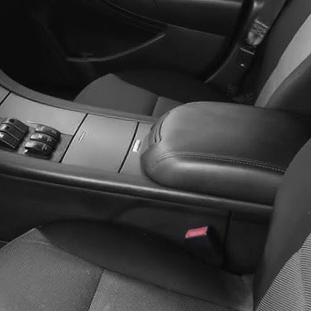 Stone Black Leather Center Console Lid Armrest Cover Microfiber Leather Waterproof Durable 9