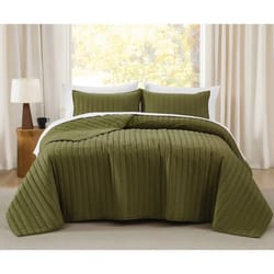 king oversized percale quilt set, olive green, luxurious cotton quilt, premium bedding set for king bed