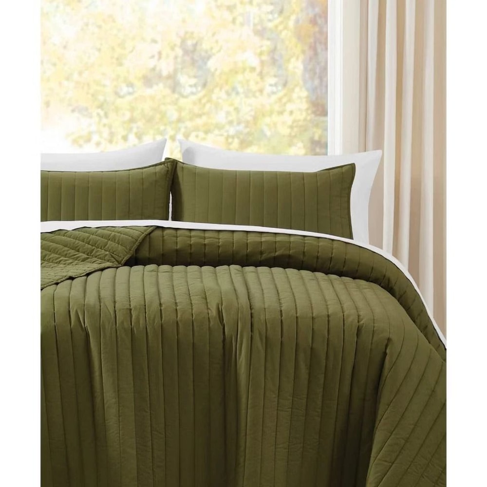 King Oversized Percale Quilt Set Olive Green Luxurious Cotton Quilt Premium Bedding Set For King Be 1
