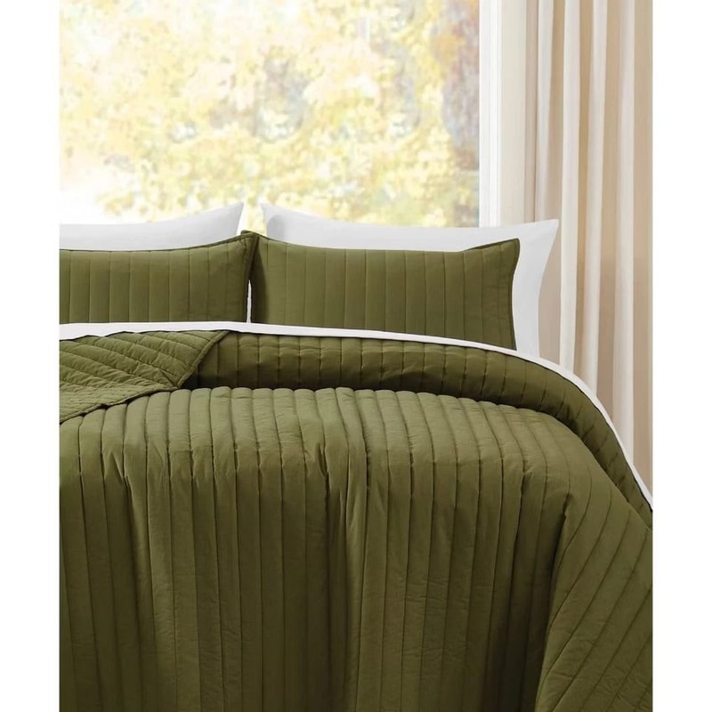 King Oversized Percale Quilt Set Olive Green Luxurious Cotton Quilt Premium Bedding Set For King Be 1
