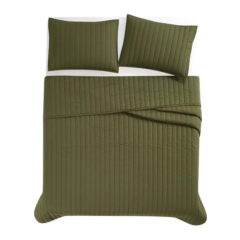 King Oversized Percale Quilt Set Olive Green Luxurious Cotton Quilt Premium Bedding Set For King Be 3