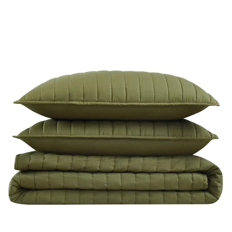 King Oversized Percale Quilt Set Olive Green Luxurious Cotton Quilt Premium Bedding Set For King Be 5