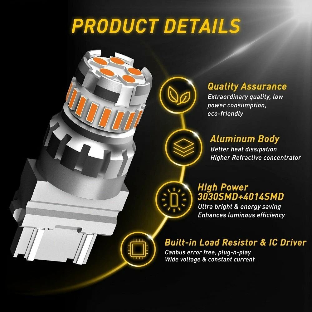 ErrorFree Amber LED Turn Signal Parking Light Bulbs ED Style Durable Automotive Lighting 3