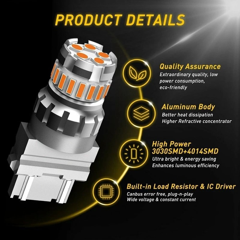 ErrorFree Amber LED Turn Signal Parking Light Bulbs ED Style Durable Automotive Lighting 3