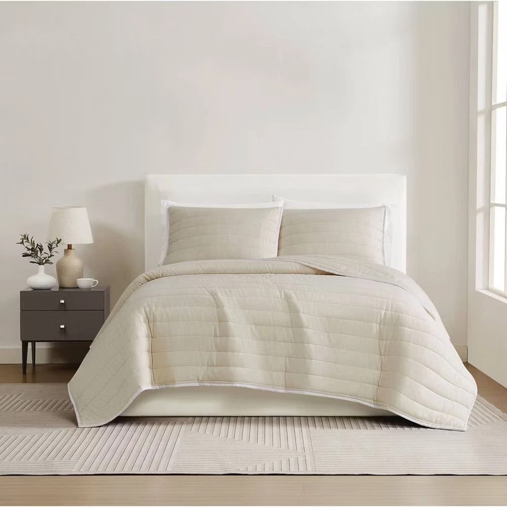 King Quilt Set Khaki Soft Cotton Sateen Elegant Bedding Set King Size Quilts With 2 Pillow Shams Ye 0