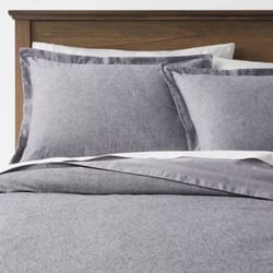threshold king chambray cotton linen duvet set navy, soft midweight fabric, zipper pillow shams