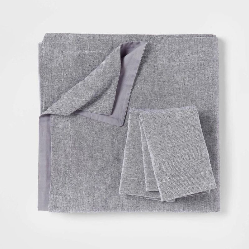 Threshold King Chambray Cotton Linen Duvet Set Navy Soft Midweight Fabric Includes Zipper Pillow Sh 3