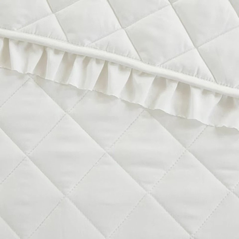FullQueen Ruffle Quilt White Polyester Lightweight Soft And Breathable Machine Washable Beddin 2