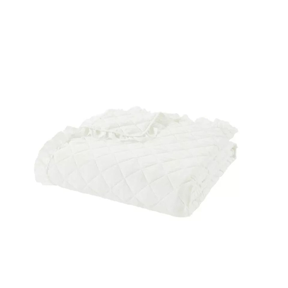 FullQueen Ruffle Quilt White Polyester Lightweight Soft And Breathable Machine Washable Beddin 3