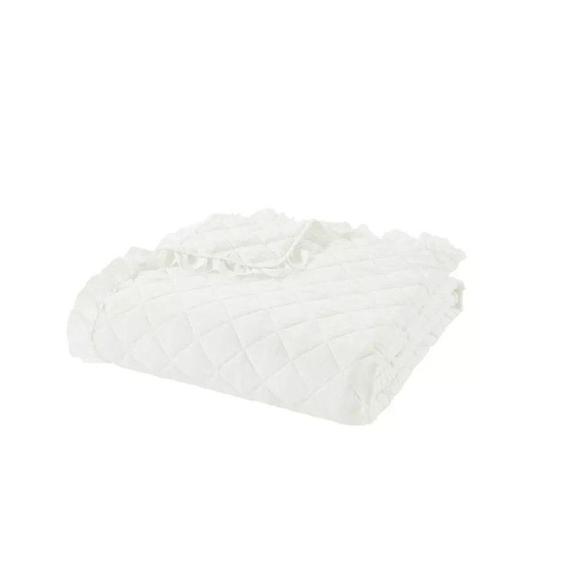 FullQueen Ruffle Quilt White Polyester Lightweight Soft And Breathable Machine Washable Beddin 3