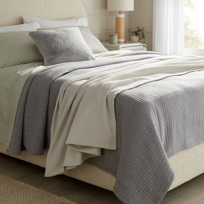 FullQueen Chenille Jacquard Blanket Gray Geo Threshold Textured Cozy Throw Recycled Polyester 2