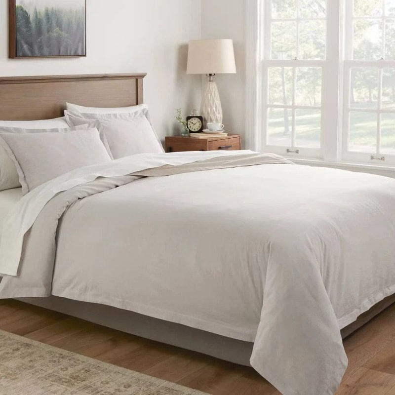 FullQueen Cotton Linen Chambray Duvet Cover Sham Set Light Gray Soft Chambray Fabric For YearRound 0