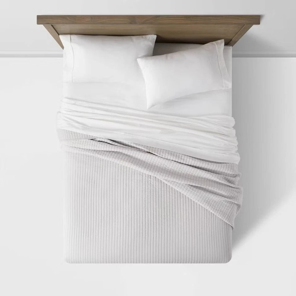 Threshold FullQueen Washed Cotton Sateen Quilt Light Gray Cozy Stylish Bedding 2