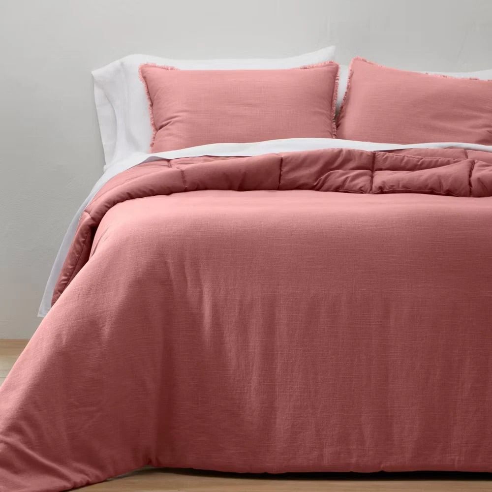 Rose Heavyweight Comforter Set Solid Down Alternative FullQueen Soft Linen Blend MachineWashable 1