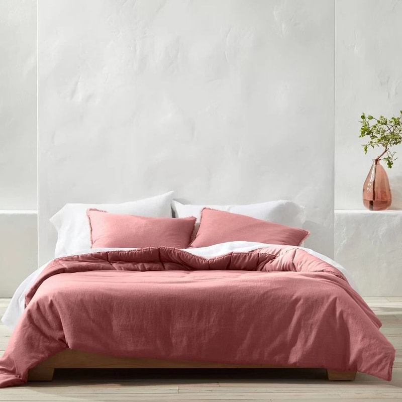 Rose Heavyweight Comforter Set Solid Down Alternative FullQueen Soft Linen Blend MachineWashable 6