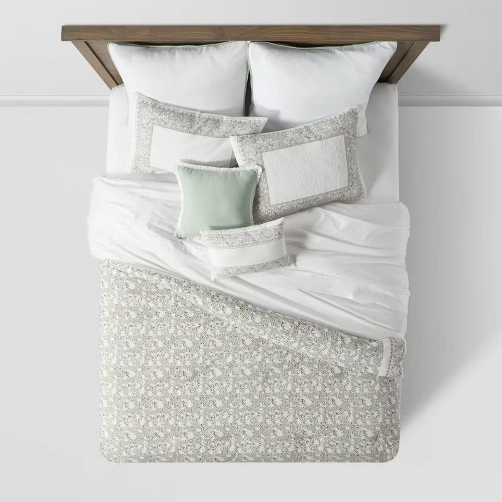 Comforter Set Queen Size Green Soft Cotton Blend Lightweight OekoTex Certified Easy Care 7