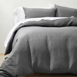 full/queen hemp duvet & sham set, dark gray, lightweight & comfortable bedding for relaxing sleep