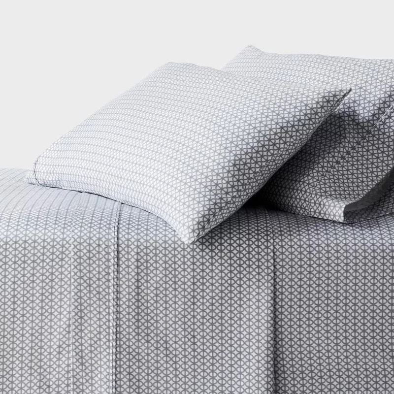 Threshold Full Thread Count Performance Sheet Set Blue Geo Pattern Soft Cotton 0