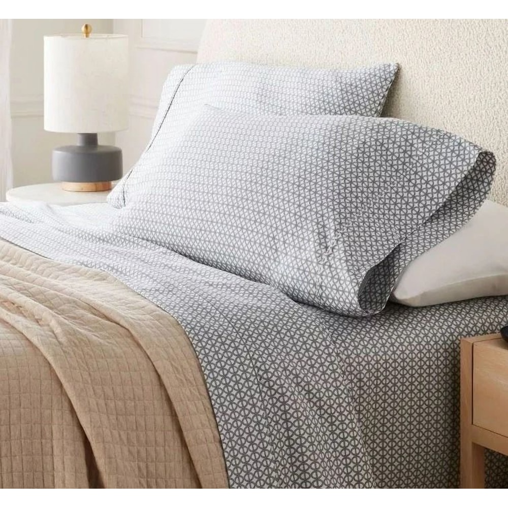 Threshold Full Thread Count Performance Sheet Set Blue Geo Pattern Soft Cotton 1