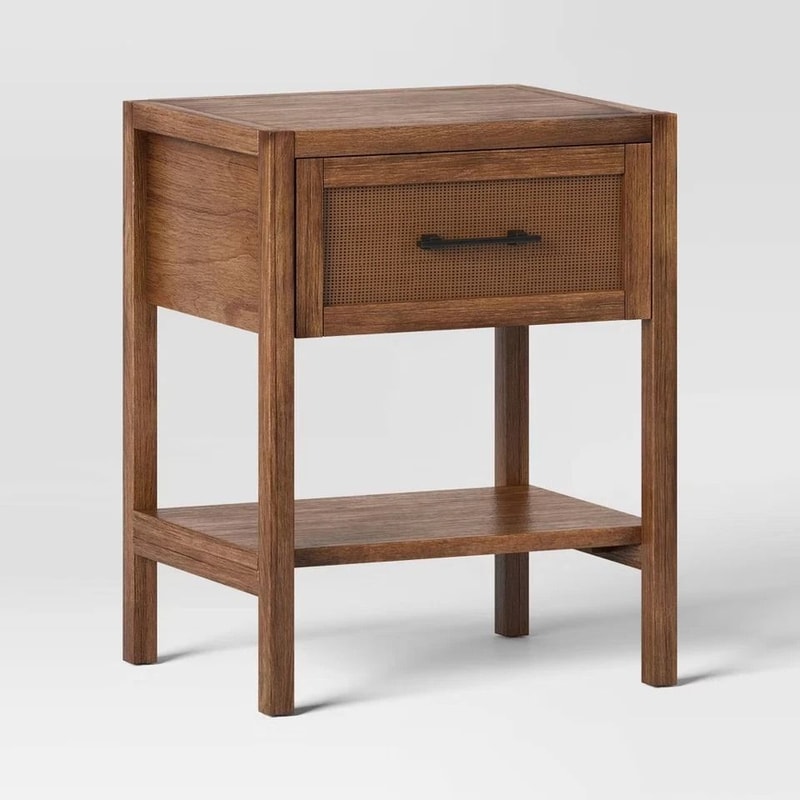 Threshold Warwick End Table With Drawer Brown Wood Finish Rattan Mesh Versatile Accent Side Table 5