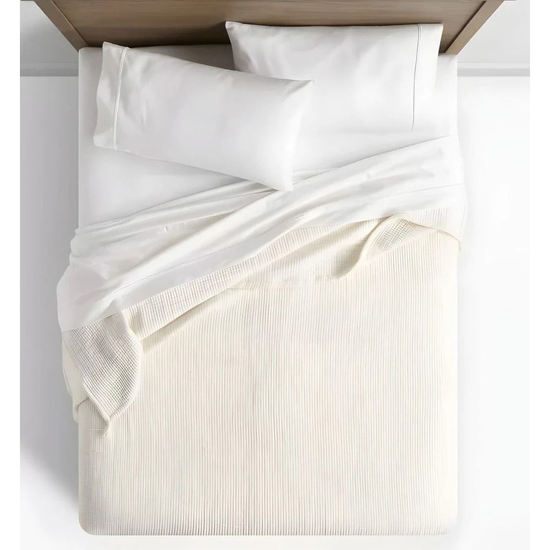 DoubleCloth Solid Threshold Quilt Jacquard Design Cream FullQueen Soft And Elegant Bedding Option 2