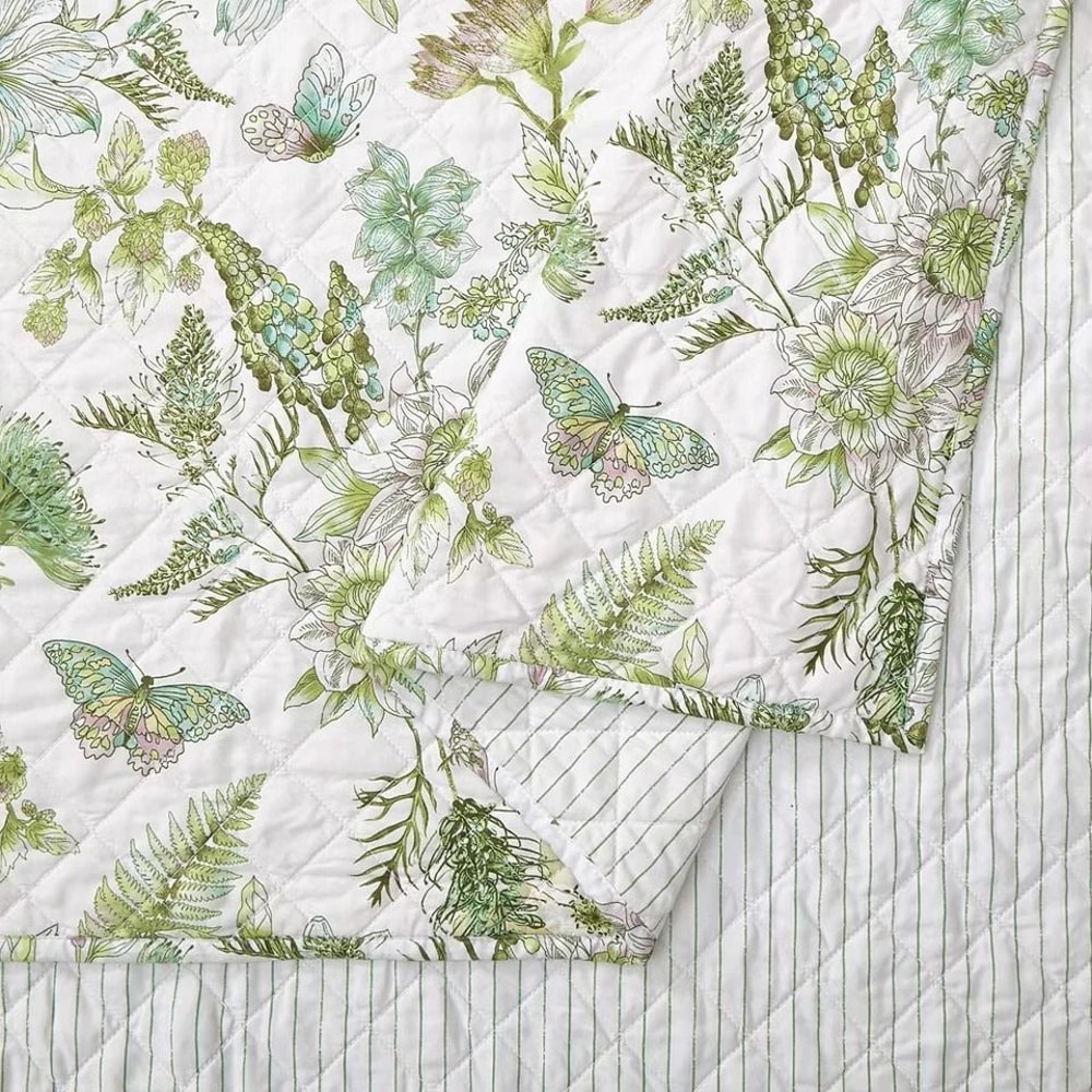 Botanical Floral Green FullQueen Quilt Set Modern Heirloom Bedding Reversible Soft Polyester Machin 2
