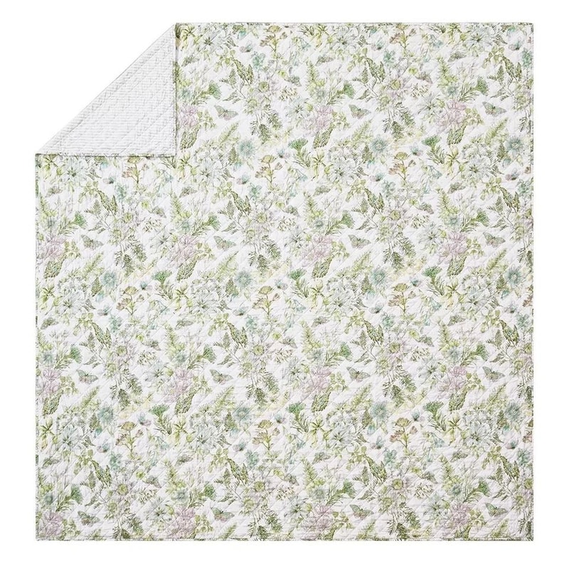 Botanical Floral Green FullQueen Quilt Set Modern Heirloom Bedding Reversible Soft Polyester Machin 3