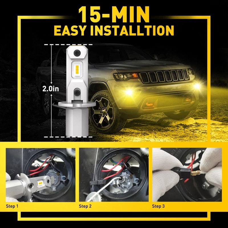 Yellow LED Fog Light Conversion Kit Headlight Bulbs Lamp Waterproof Long Lifespan No Error 2