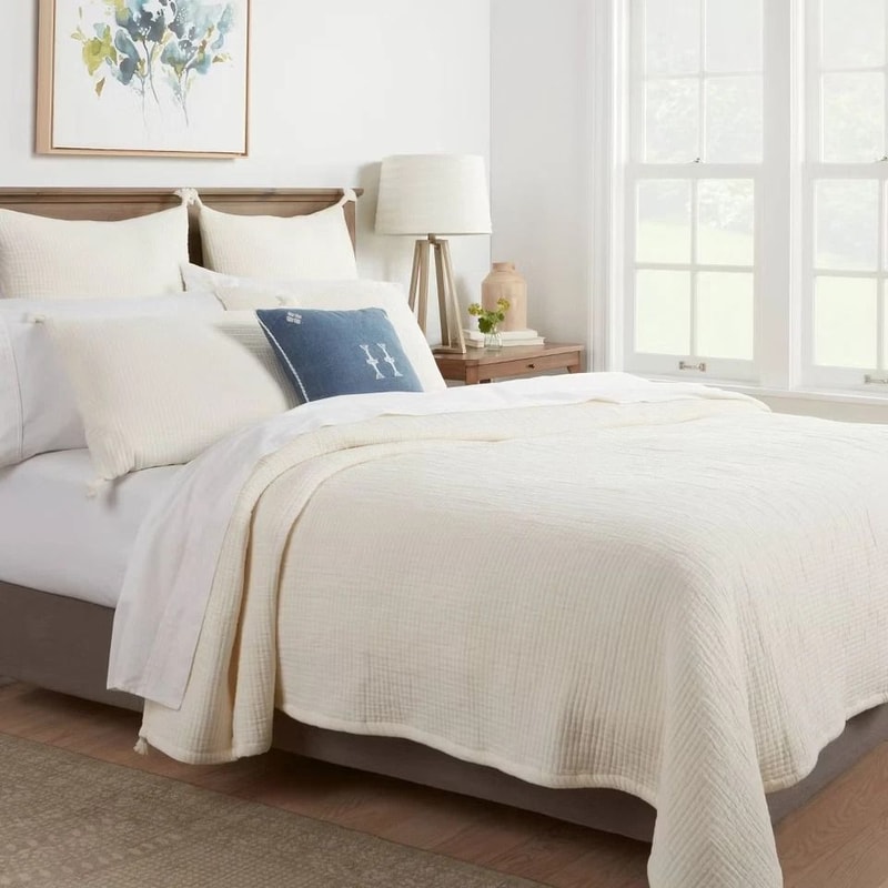 King Double Cloth Quilt Cream Threshold Jacquard Weave Midweight Bedspread For YearRound Comfort 3